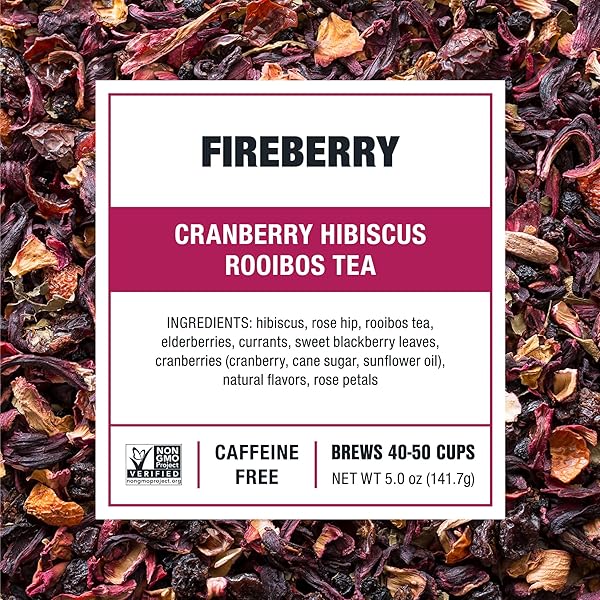 TIESTA TEA – CRANBERRY HIBISCUS ROOIBOS TEA, FIREBERRY | LOOSE LEAF | HERBAL BLEND WITH HIBISCUS, CRANBERRY, CURRANTS, ROOIBOS | BREW HOT OR ICED | 50 CUPS IN RESEALABLE POUCH | 5 OUNCE