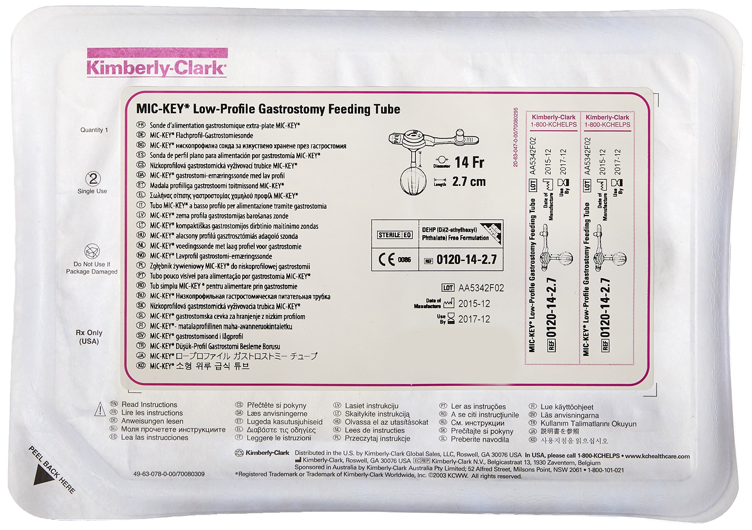 Halyard Health 0120142.7 MICKey Gastrostomy Feeding Tube, Low