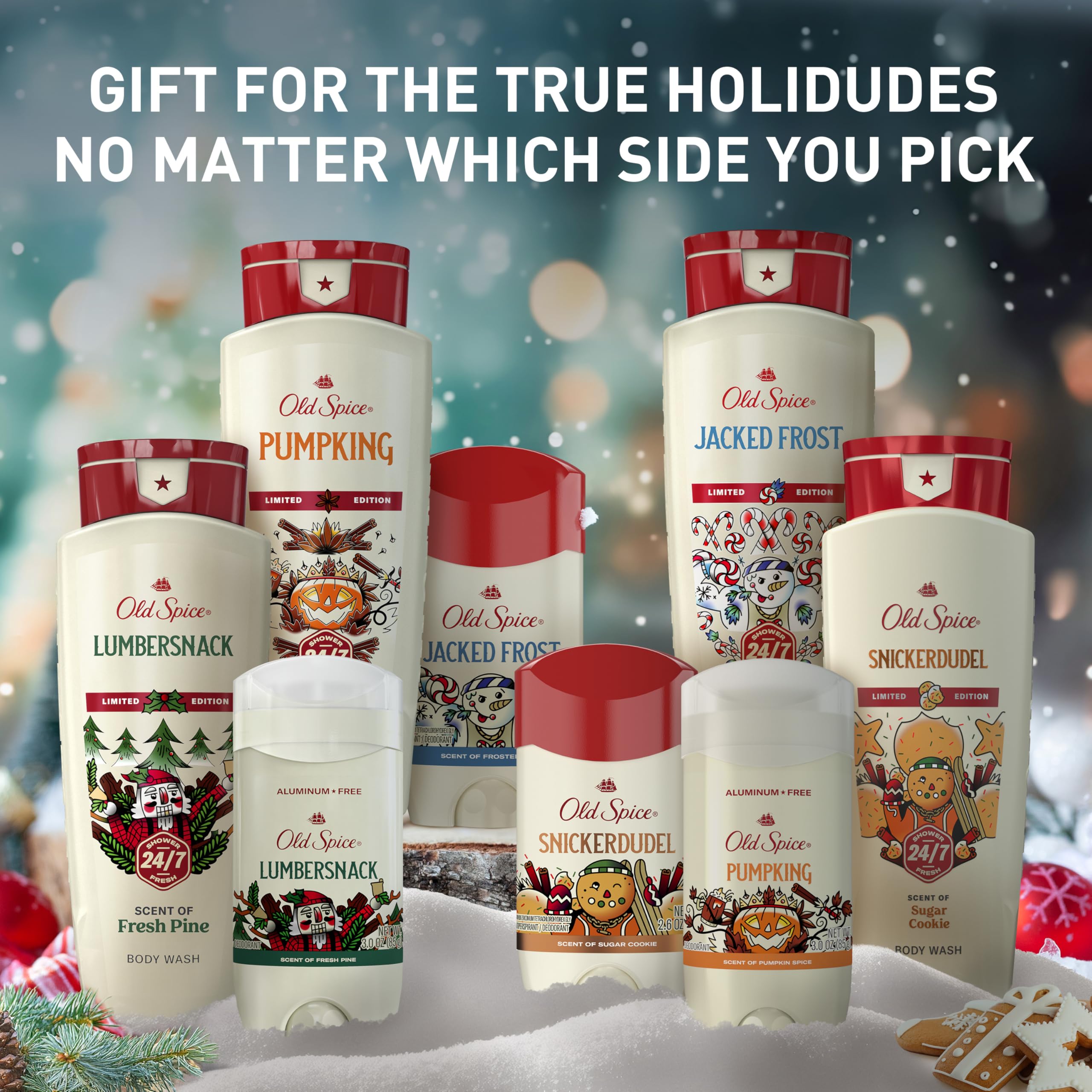 Old Spice Antiperspirant & Deodorant for Men, Holidudes Limited Edition, 24/7 Sweat Protection, Stocking Stuffer, Snickerdudel Sugar Cookie Scent, 2.6 oz