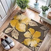 CAMILSON Solana Modern Floral 2'x3' Area Rugs Non-Skid (Non-Slip) Rubber Backing Yellow - Brown Flowers Indoor Rug (2x3, Yellow Brown)