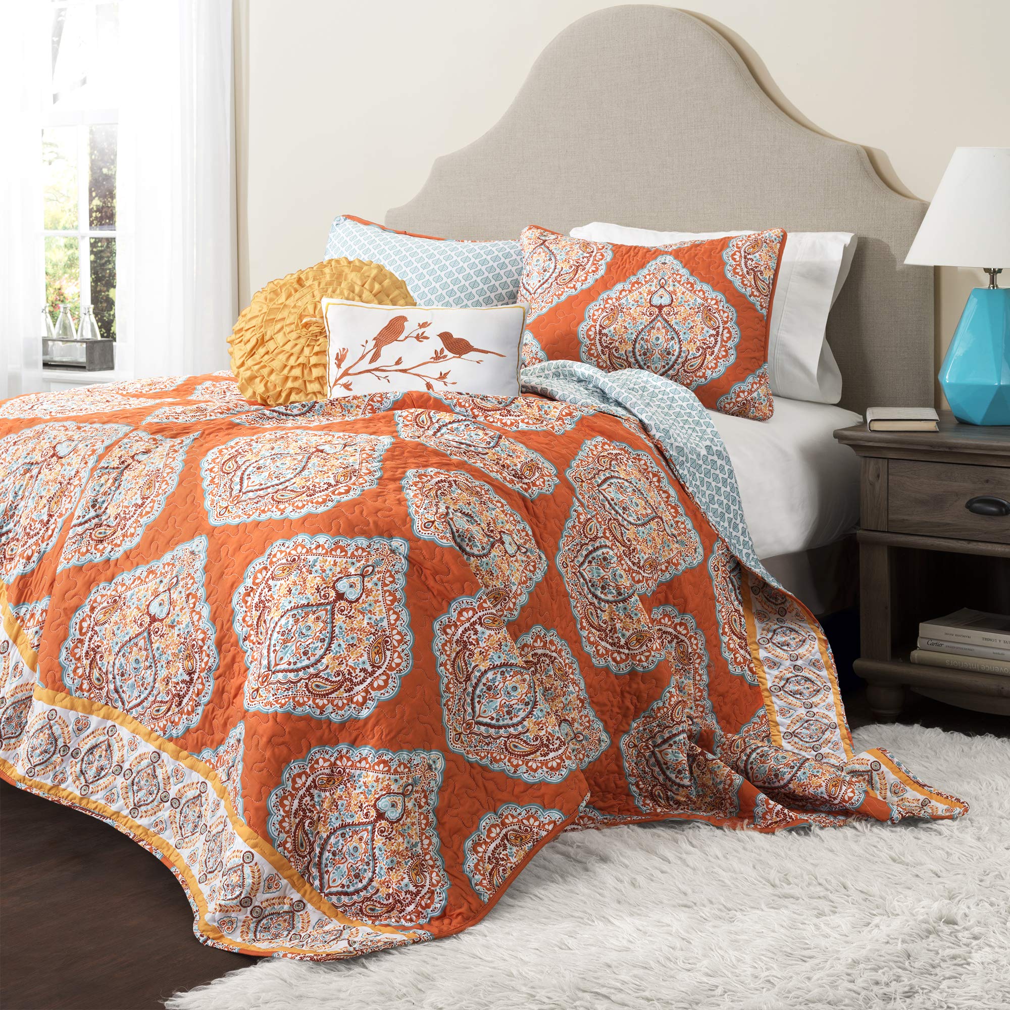 Photo 1 of **************MISSING A FEW OF THE SMALLER PIECES**************
Lush Decor Harley Reversible Quilt Set, 5 Piece Set, King, Tangerine - Boho Bedding Set - Orange Quilt - Bold & Colorful Paisley Quilt - Maximalist & Boho Bedroom Decor