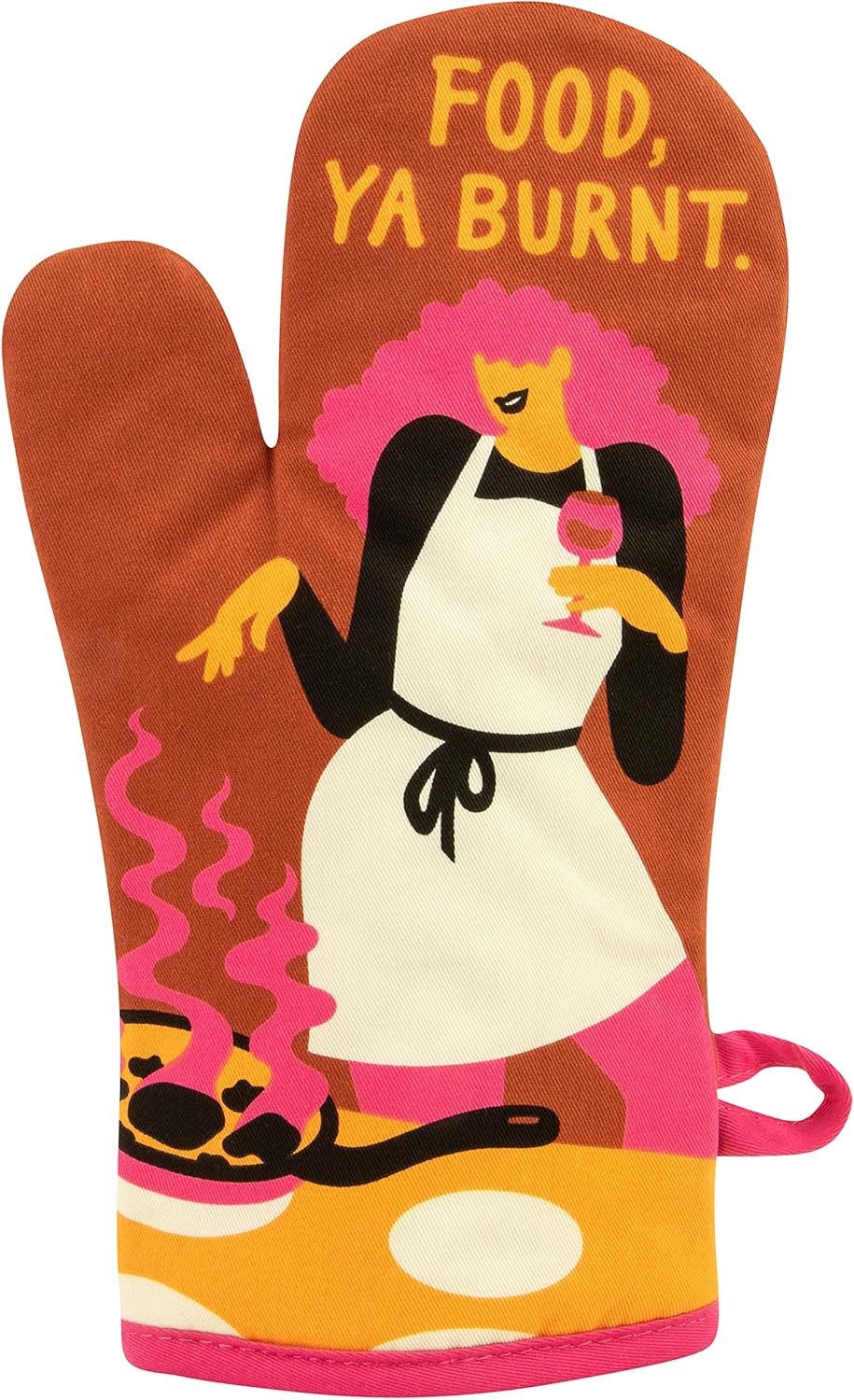 Blue Q Oven Mitt, Food, Ya Burnt. Super-Insulated Quilting, Comfy, Natural-Fitting Shape, 100% Cotton.