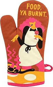 Blue Q Oven Mitt, Food, Ya Burnt. Super-Insulated Quilting, Comfy, Natural-Fitting Shape, 100% Cotton.