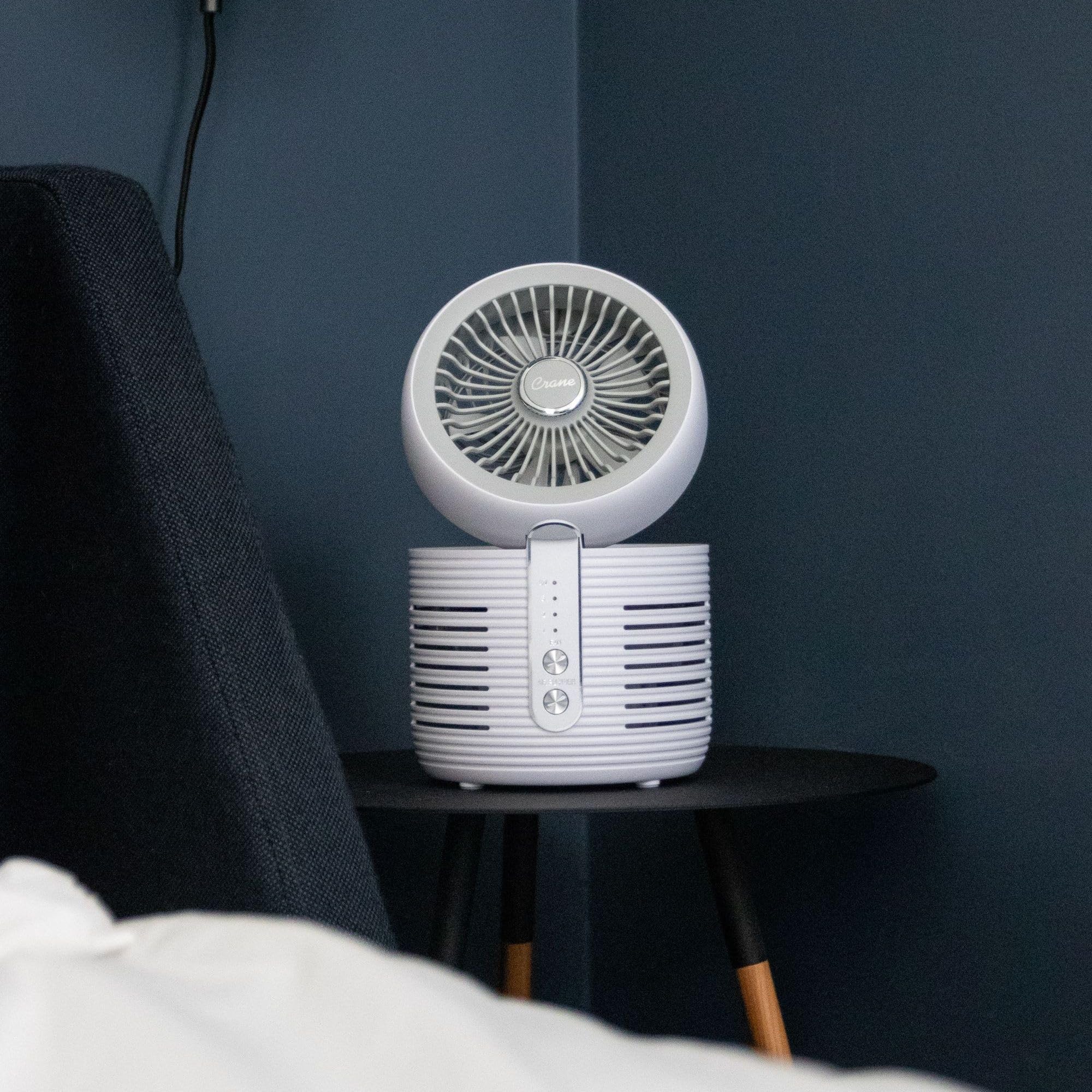Crane 2-in-1 Air Purifier and Desk Fan Combo - Ideal for Office, Night Stand, Dorm, or Small Bedroom - HEPA Filter