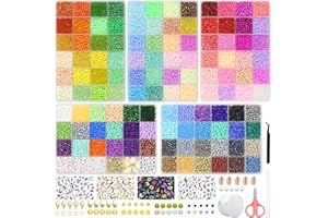 BIBOKLTIY 12540pcs 4mm Glass Seed Beads 114 Colors Seed Beads Friendship Bracelet Beads Jewelry Making with Alphabet Letter Beads and String, Seed Bead Kit for Girls DIY Art Craft