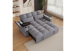 KEIKI 65" 3-in-1 Corduroy RV Sleeper Sofa with Swivel Table | USB-A and Type-C Ports, Cup Holders and Dual Armrest Storage Keep Devices, Drinks and Travel Essentials Close on the Road