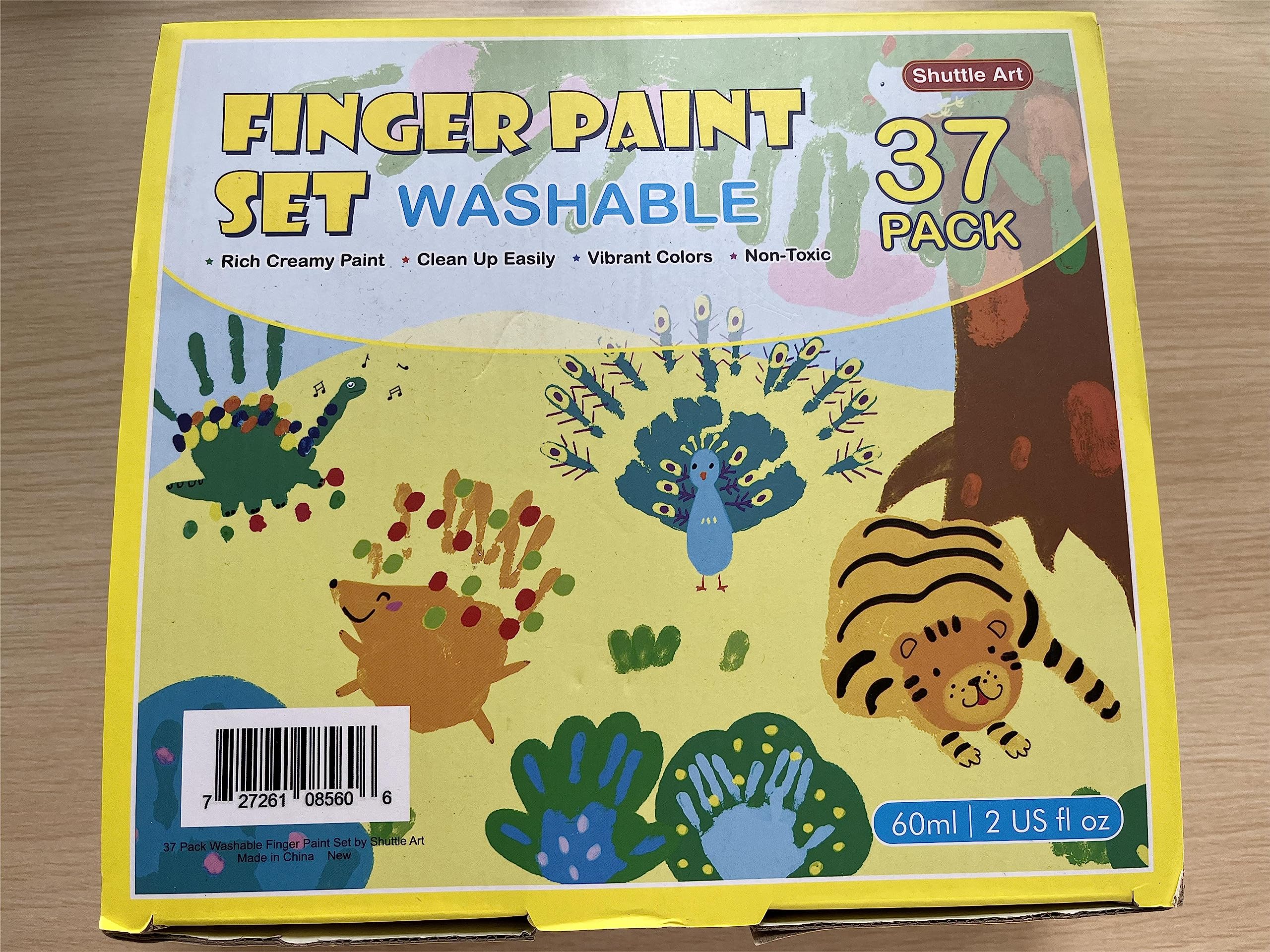 Kids Washable Finger Paints Set, Shuttle Art 33 Pack Non Toxic Kids Painting Set with 10 Colours (60ml) Finger Paints, Paint Pad, Sponge Paint Brushes, Eco Natural for Children and Toddler
