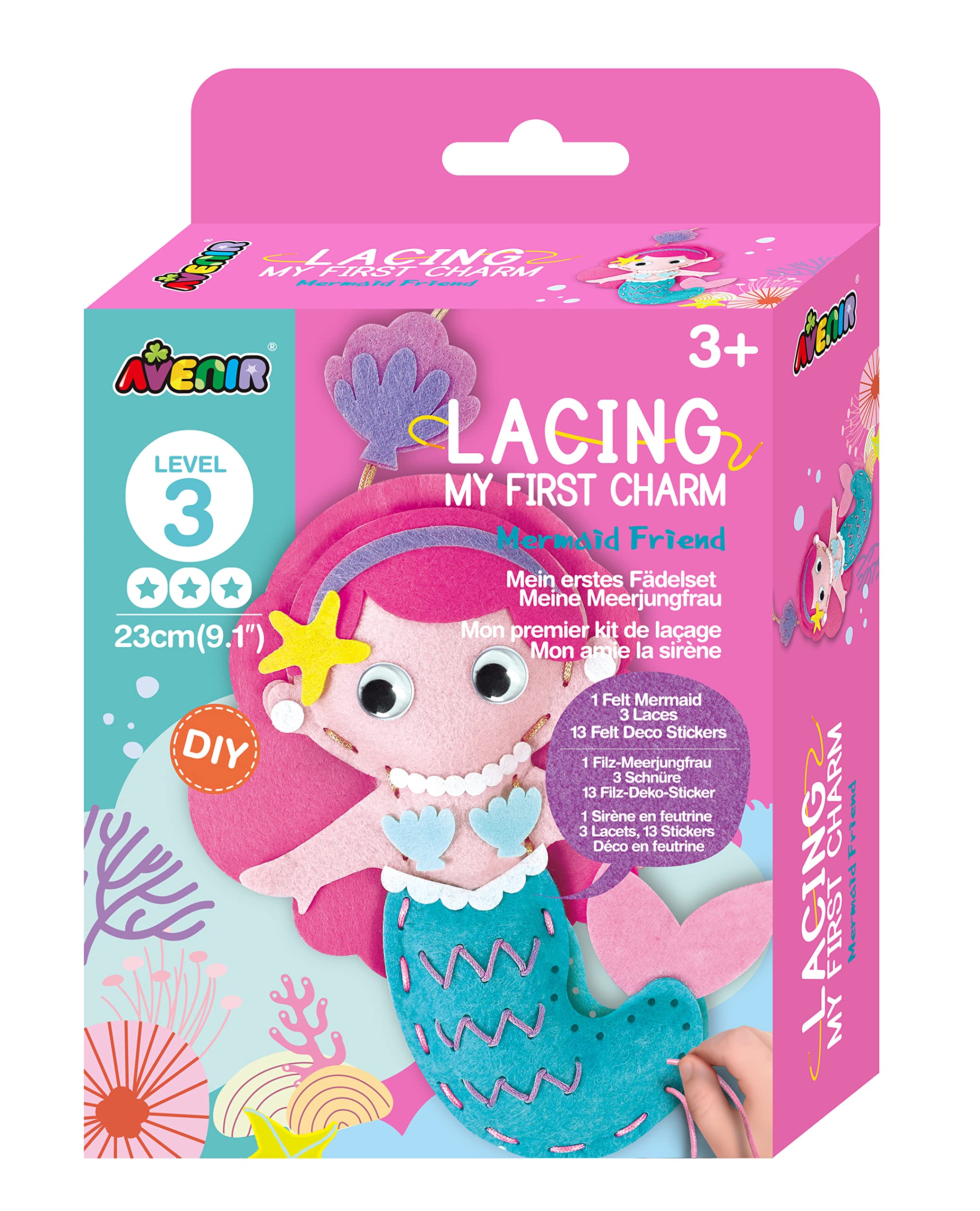 Avenir | My First Lacing | Charm Mermaid Friends | First Sewing for Ages 3+ | Fun DIY Creative Activity - Develop Sewing and Stitching Skills