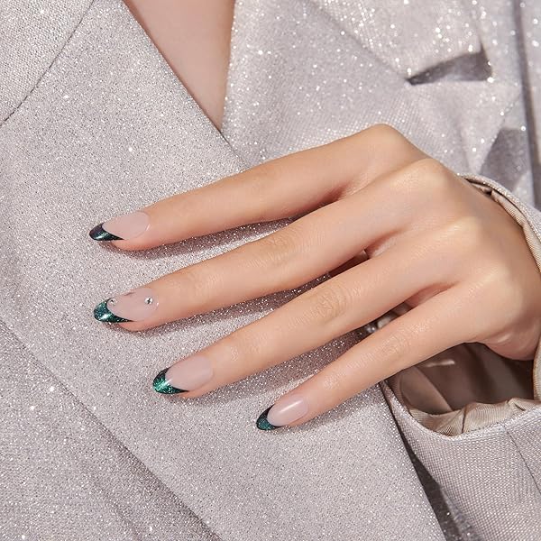KISS IMPRESS NO GLUE MANI PRESS-ON NAILS, PREMIUM, ‘VISIONS’, GREEN, MEDIUM SIZE, ALMOND SHAPE, INCLUDES 30 NAILS, PREP PAD, INSTRUCTIONS SHEET, 1 MANICURE STICK, 1 MINI FILE