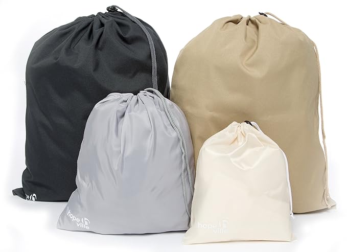 HOPEVILLE Packbeutel-Set 4-teilig, Organizer Beutel für Koffer, Rucksack und Reisetasche, Premium Reisebeutel Set als Schuhbe