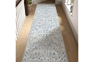 jinchan Kitchen Runner Rug 2x8 - Vintage Floral Machine Washable Non-Slip Hallway Runner Rug with Rubber Backing Ultra-Thin Carpet for Bedroom Laundry Room Farmhouse (2x8ft,Blue)