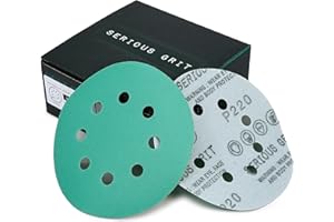 Serious Grit Sanding Discs 5 Inch 8 Hole 220 Grit - Heavy-Duty Hook & Loop Wet Dry Film Sandpaper Discs - Very Fine Sand Paper for Random Orbital Sanders - Wood, Automotive, Metal, etc - 50 Pack Box