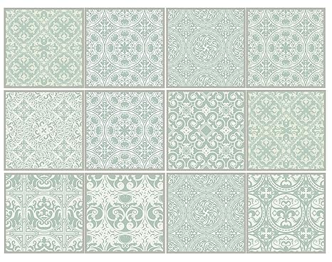 Cuadros Lifestyle Dekorative Stickerfliesen mit tollen Motiven und Ornamenten für Wände und Fliesen | 12 teiliges Set | seide