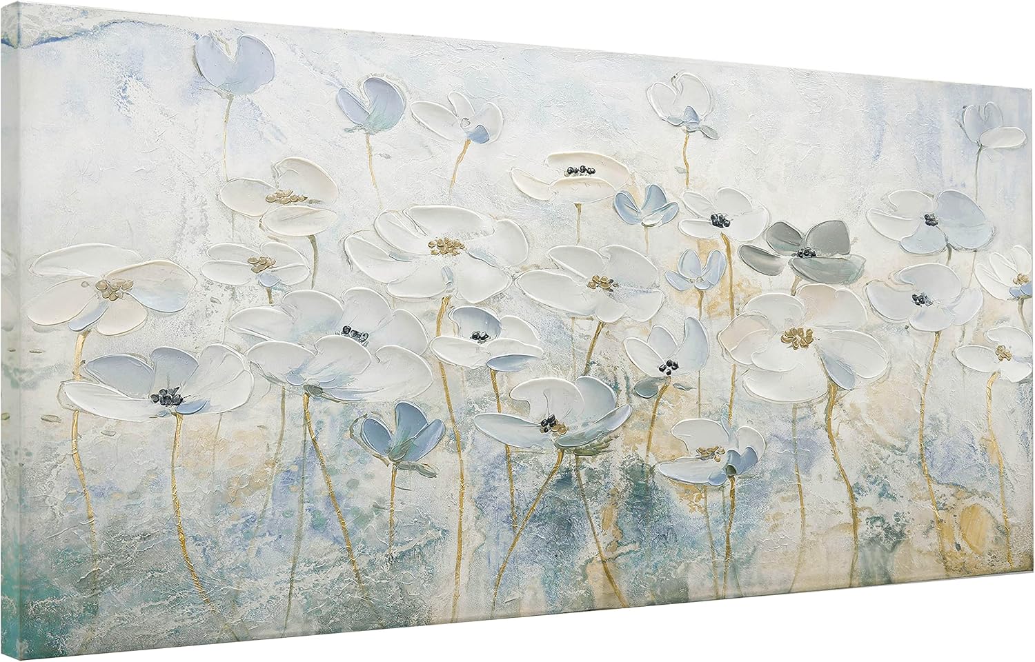 Paintings - ArtbyHannah Hand-Painted Floral Oil Painting on Canvas - 20x40 Inches for Living Room, Bedroom Decoration - Textured Artwork with 3D Feel