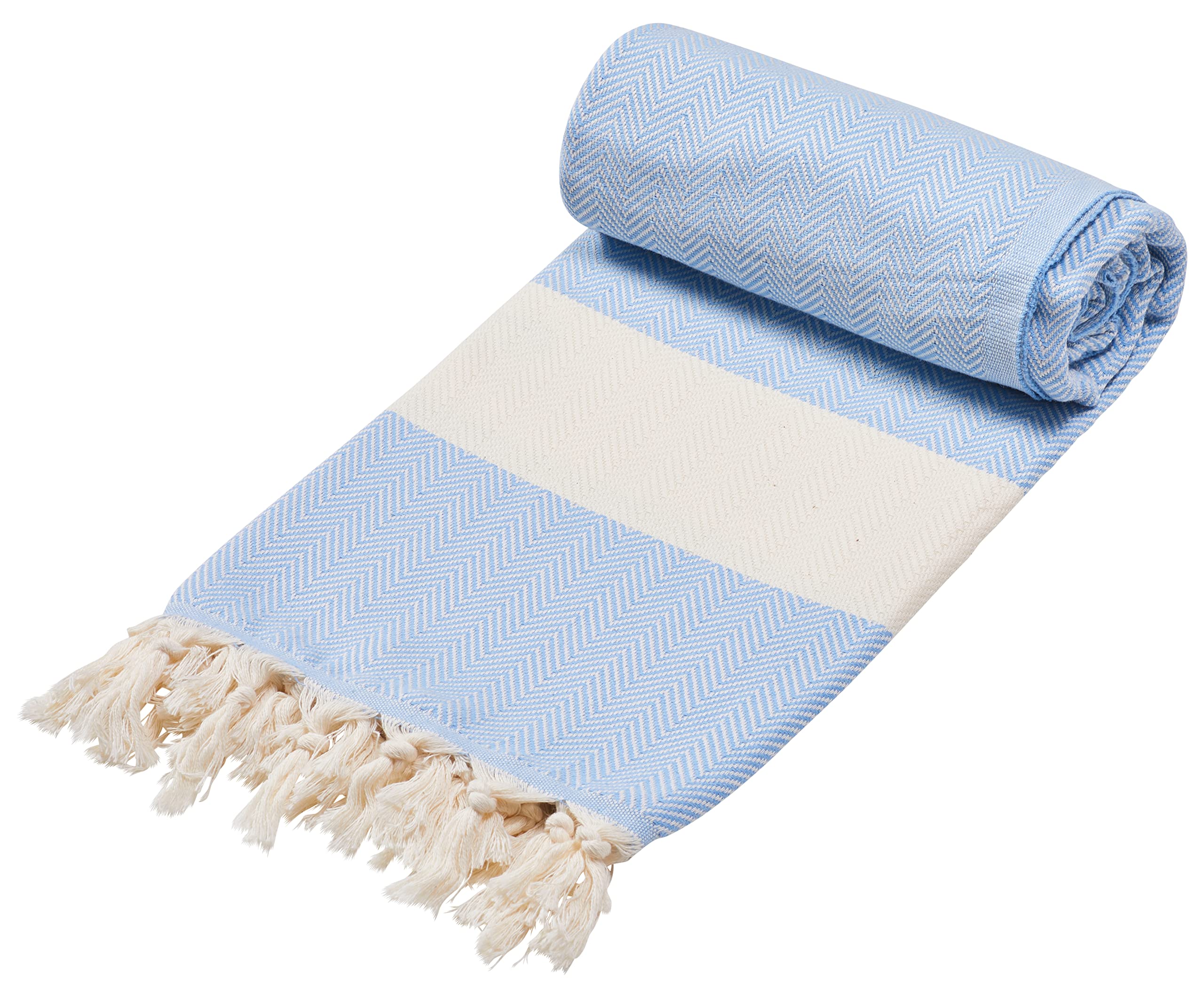 Sowel® Hamam Beach Towel, Fouta Towel, Sauna Towel, 100% Cotton, 200 x 100 cm, Sky Blue