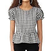 noflik Short Sleeves Smocked Peplum Blouse Top