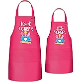 R HORSE 2Pcs Adults Kids Matching Apron Set Mommy and Me Adjustable Kitchen Apron with 2 Pockets Parent and Child Matching Gift for Mother's Day Women Daughter Cooking Baking Painting Training
