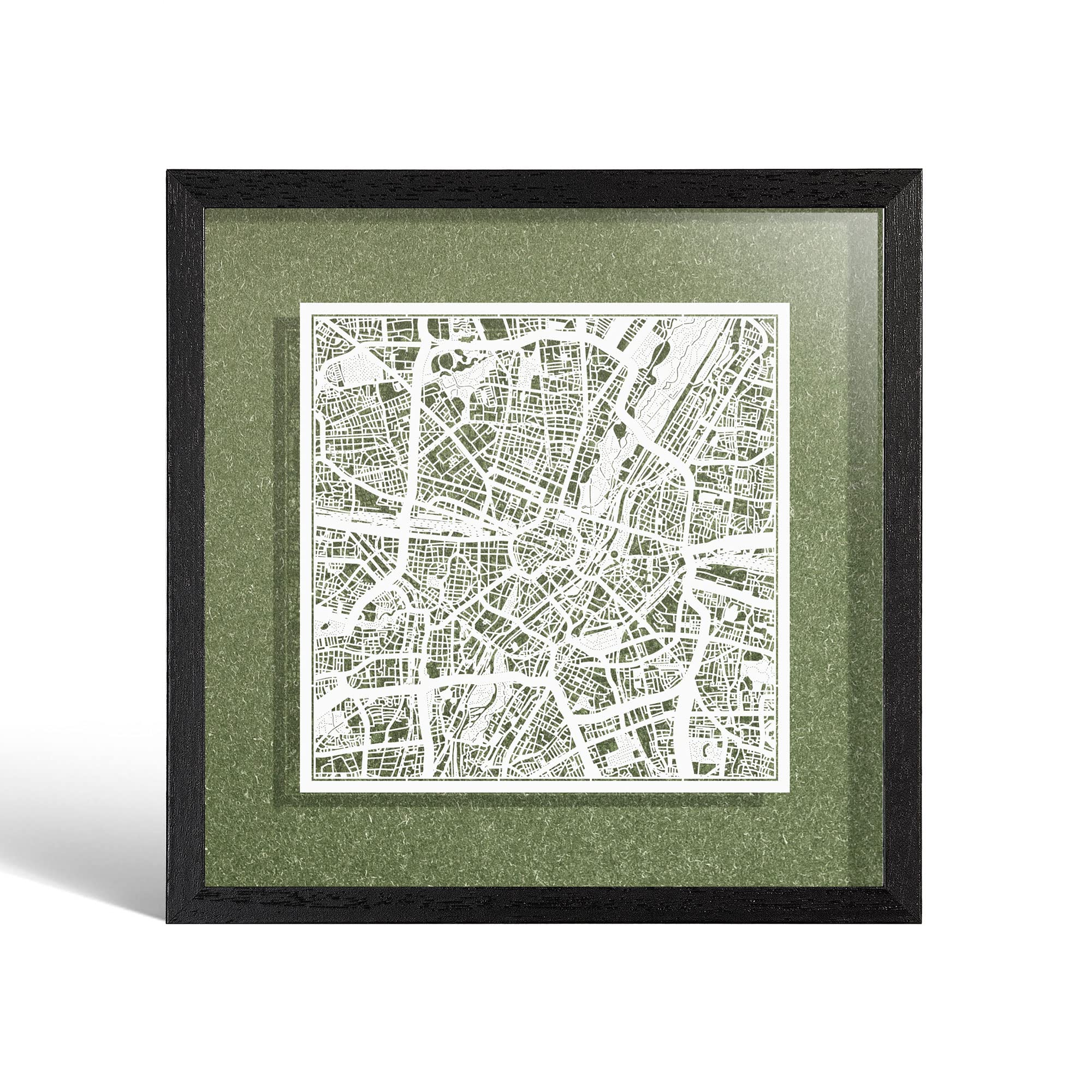 O3 DESIGN STUDIO Munich Marco de Papel para mapas, White map, Black frame, 9x9 inches, Gift Boxed, 4 background color, self-changing, Paper Art
