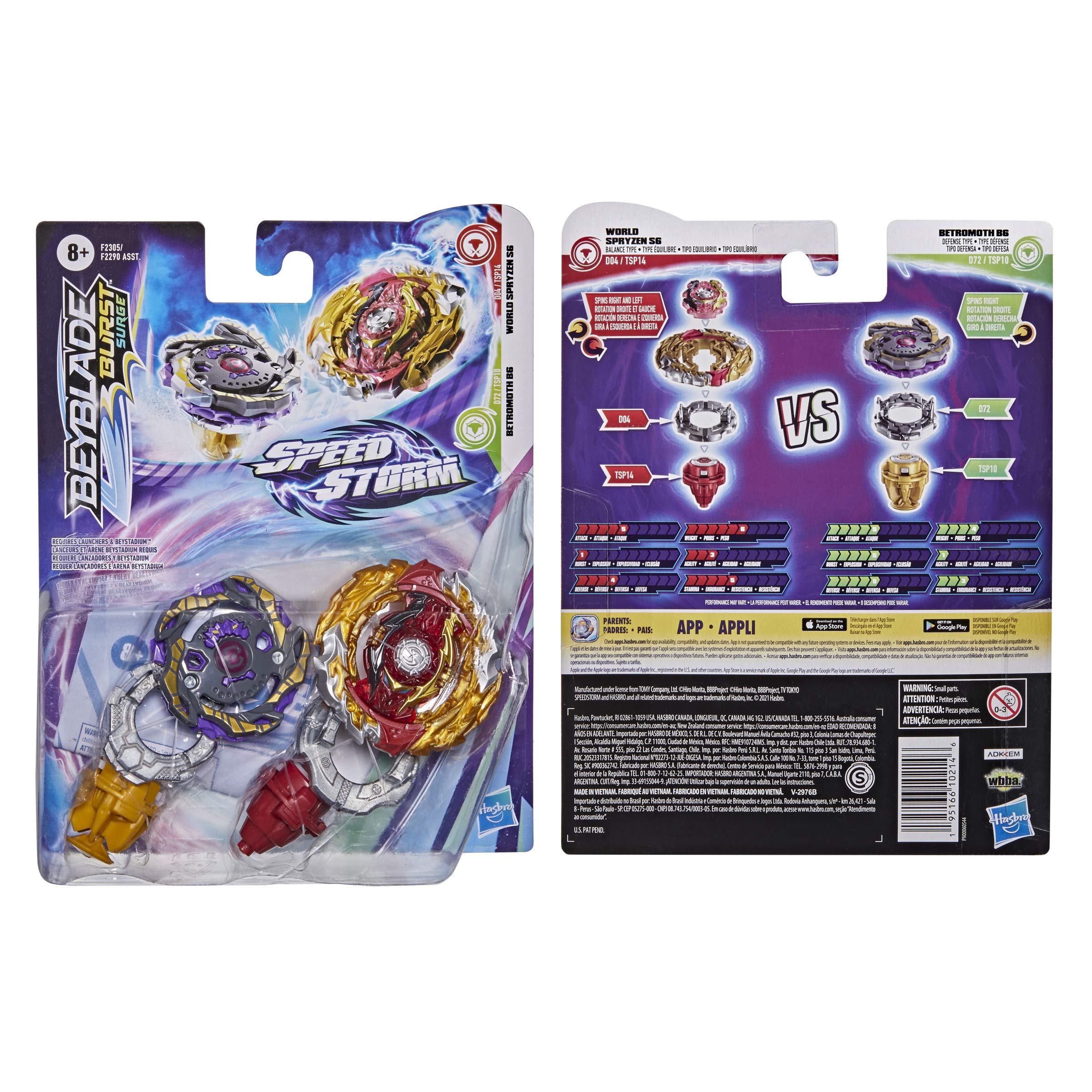 Bey Blade Burst Surge Speedstorm World Spryzen S6 and Betromoth B6 Spinning Top Dual Pack - 2 Battling Game Top Toy for Kids Ages 8 and Up