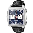 TAG Heuer Men's 'Monaco' Swiss Automatic Stainless Steel and Leather Dress Watch, Color:Black (Model: CAW211P.FC6356)