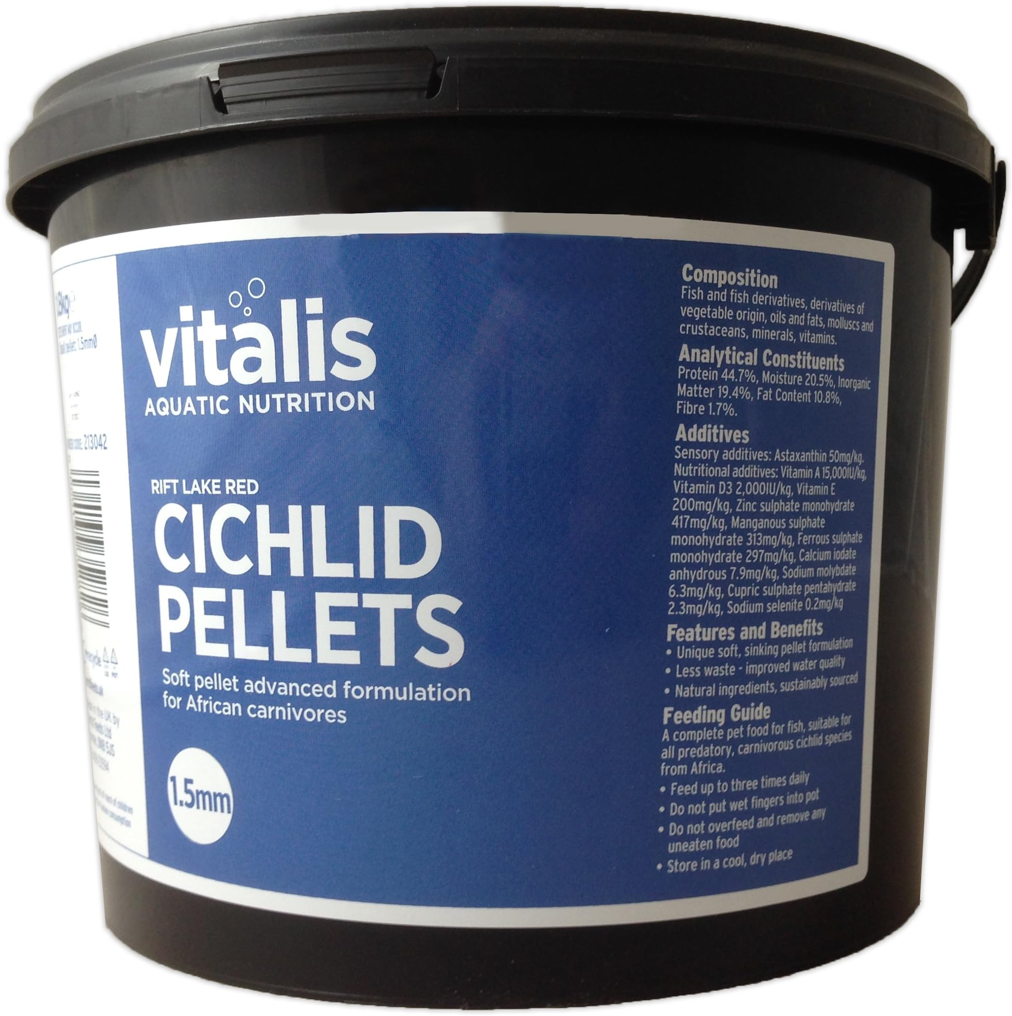 Vitalis Rift Lake Red 1.5mm Cichlid Pellets - 1.8kg Bucket