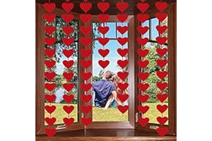 PARTYPROPS 72 Red Hearts Felt Garland - NO DIY - Valentines Red Heart Hanging String Garland - Valentines Decor - Valentine Decorations - Valentines Wedding Anniversary Birthday Party Supplies