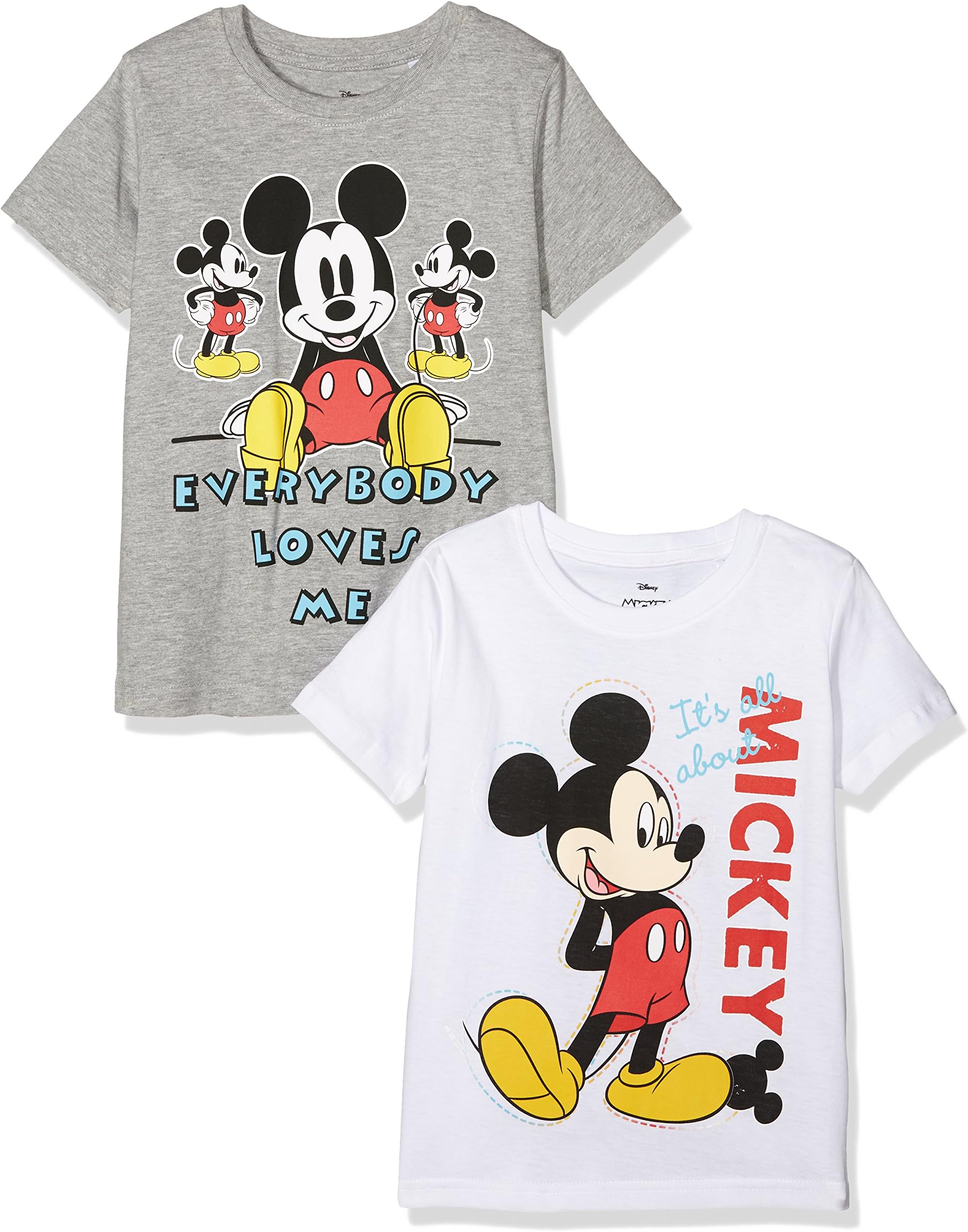 TV Mania Boys T-Shirt Disney Mickey Mouse Pack Of 2, Multicoloured (White + Greymelange), 140 (Manufacturer Size: 134/140)