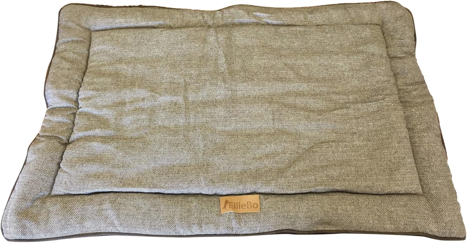 EllieBo Reversible Tweed and Faux Fur Mat Bed for Dog Puppy Cages and