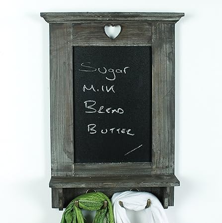 Wood Heart Blackboard With Hooks Kitchen Chalkboard Memo Board