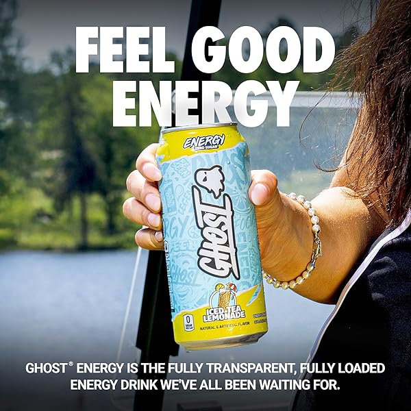 GHOST ENERGY DRINK – 12-PACK, ICED TEA LEMONADE, 16OZ – ENERGY & FOCUS & NO ARTIFICIAL COLORS – 200MG OF NATURAL CAFFEINE, L-CARNITINE & TAURINE – GLUTEN-FREE & VEGAN