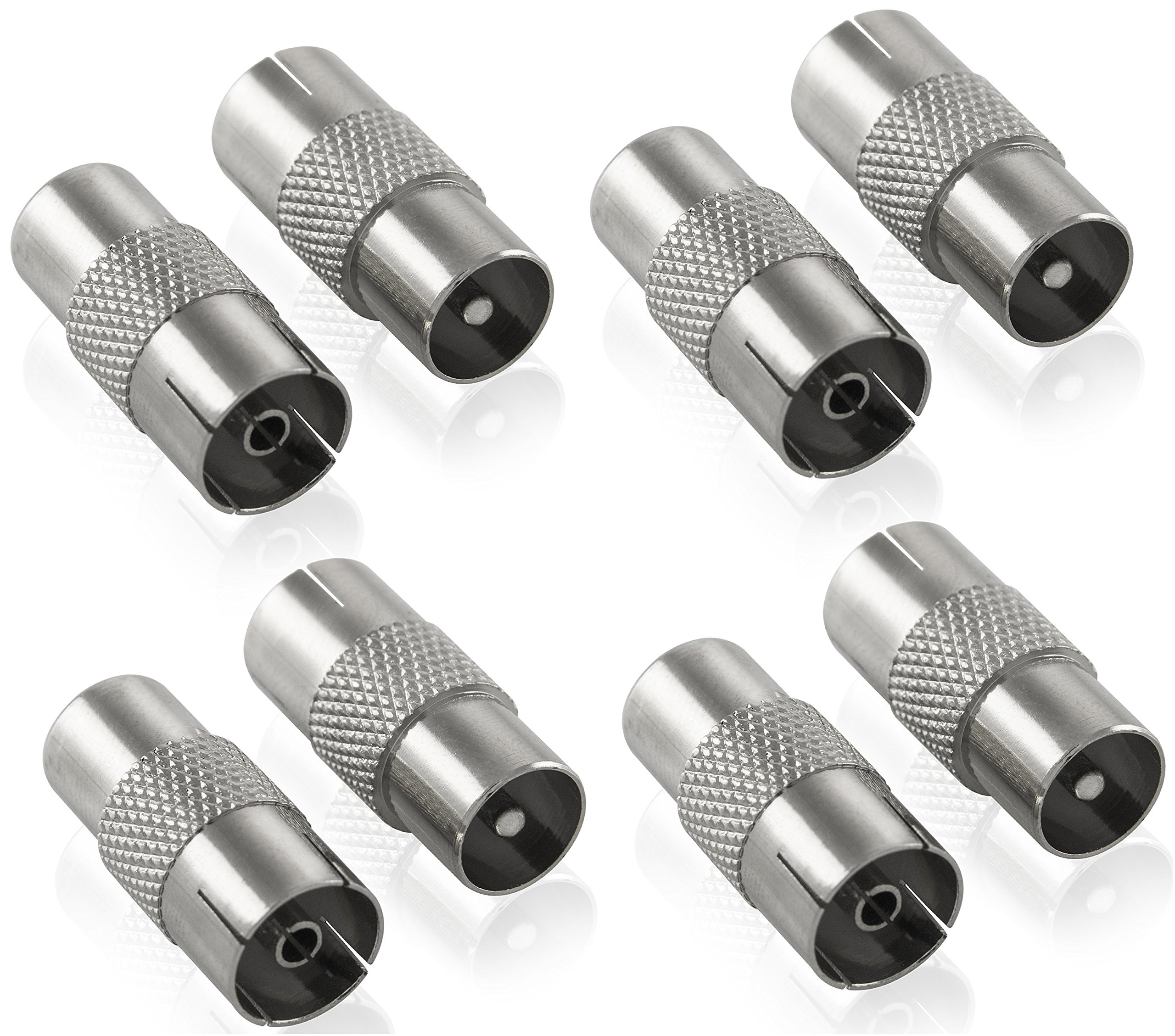 POPPSTAR 8x SAT Adapter (IEC Antenna Socket to Antenna Plug) for Coaxial and Antenna Cables, Silver Plated