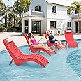 Homenjoy Pool Lounge Chairs Set of 4 - Anti-Floating HDPS Design for Pools & Backyard Sun Decks, Weighted Pool Chairs and Lounges for Poolside or Outside, Includes Headrest, Bright Red