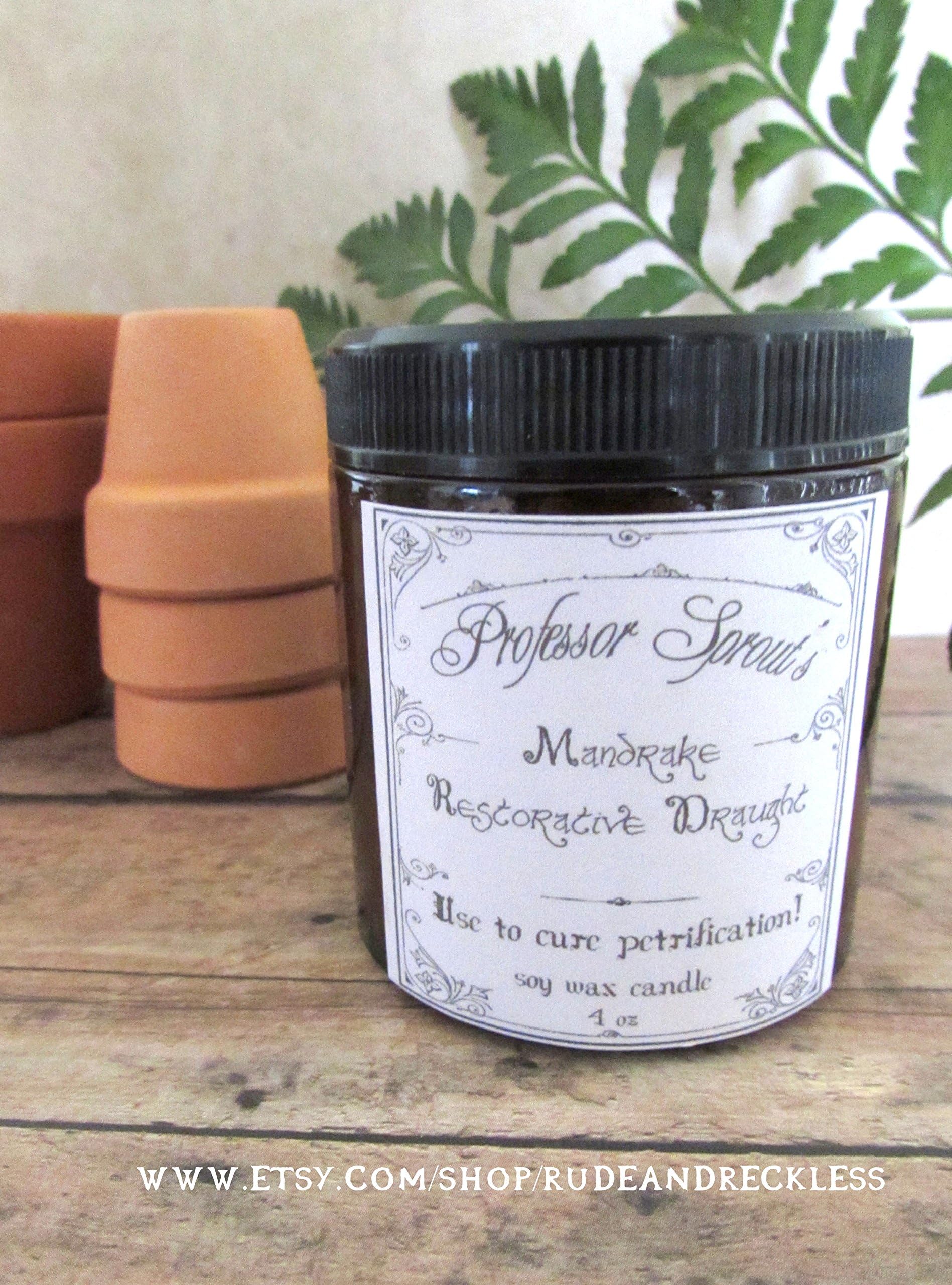 Professor Sprouts Mandrake Restorative Draught 4 oz soy wax candle -Harry Potter Inspired
