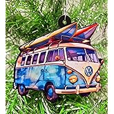 Generic Volkswagen Camper Van Surfing Ornament, Multi Color, 2 Inches Tall, Resin Plastic, Christmas Decor