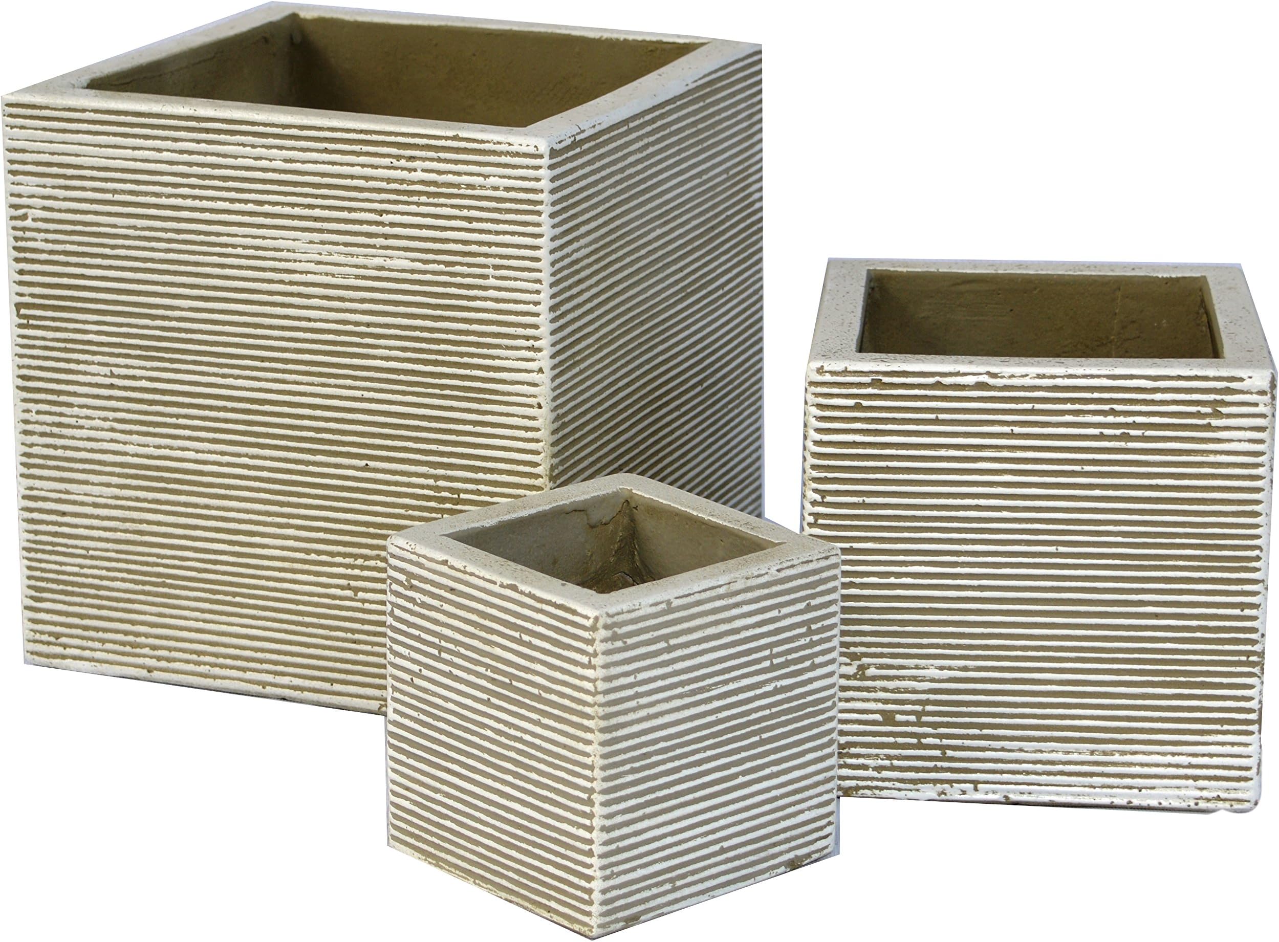 Cubes Contour Natural Cement Fiber Planter Set, Color: Rustic White