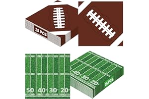 QZYL 50 PCS Football Party Supplies, 6.5 Inches Football Napkins with 2 Styles, Disposable Football Paper Napkins, Football Theme Napkins for Game Day Touchdown Birthday Party Decorations