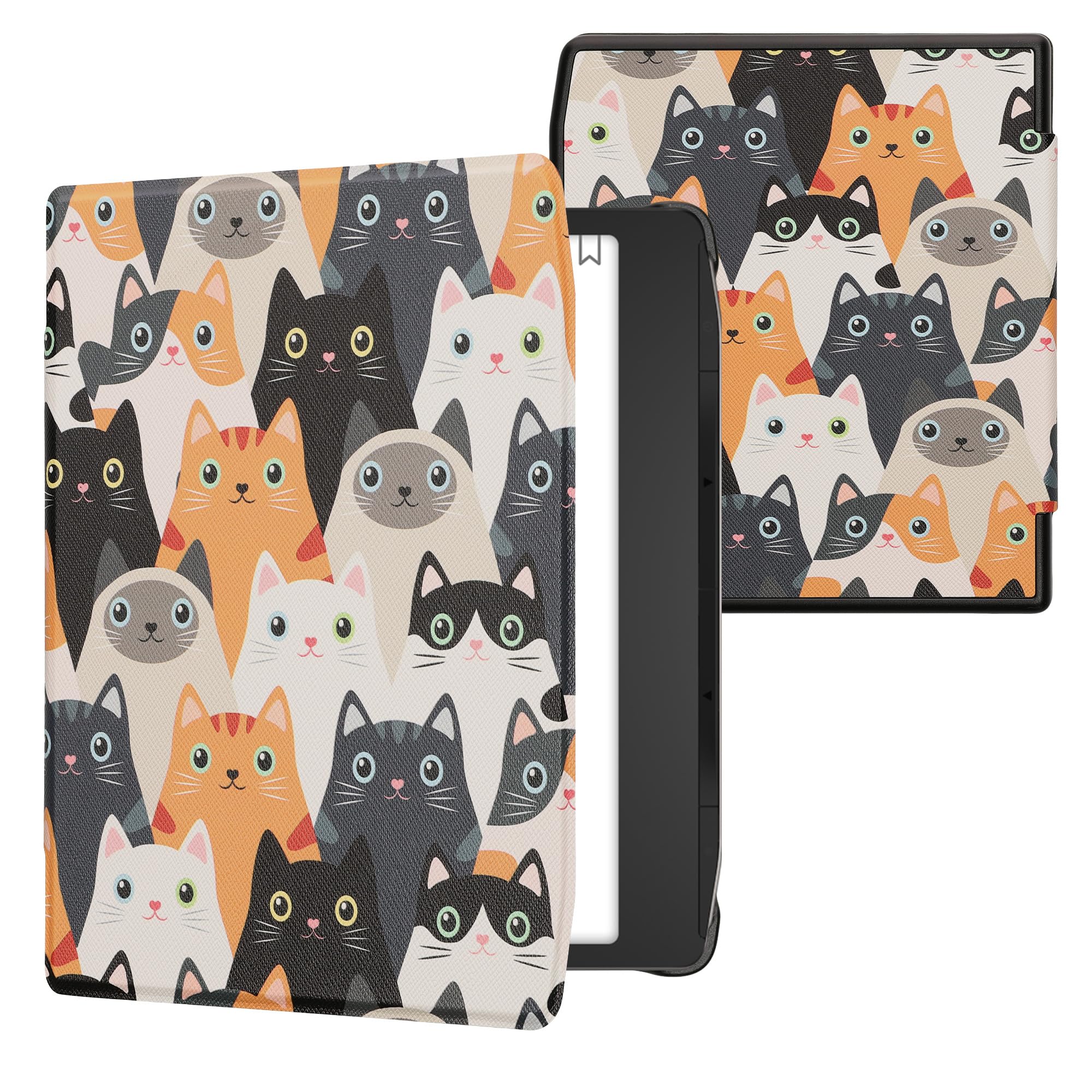 kwmobile Cover for Pocketbook Era/Era Color Case - eReader Cover with auto sleep funktion - Cats with Orange/Black/White