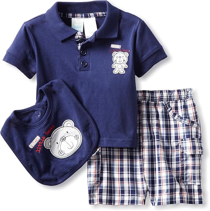 Baby Togs Baby Boys' Polo And Short Bib Set, Navy/Red, 12
