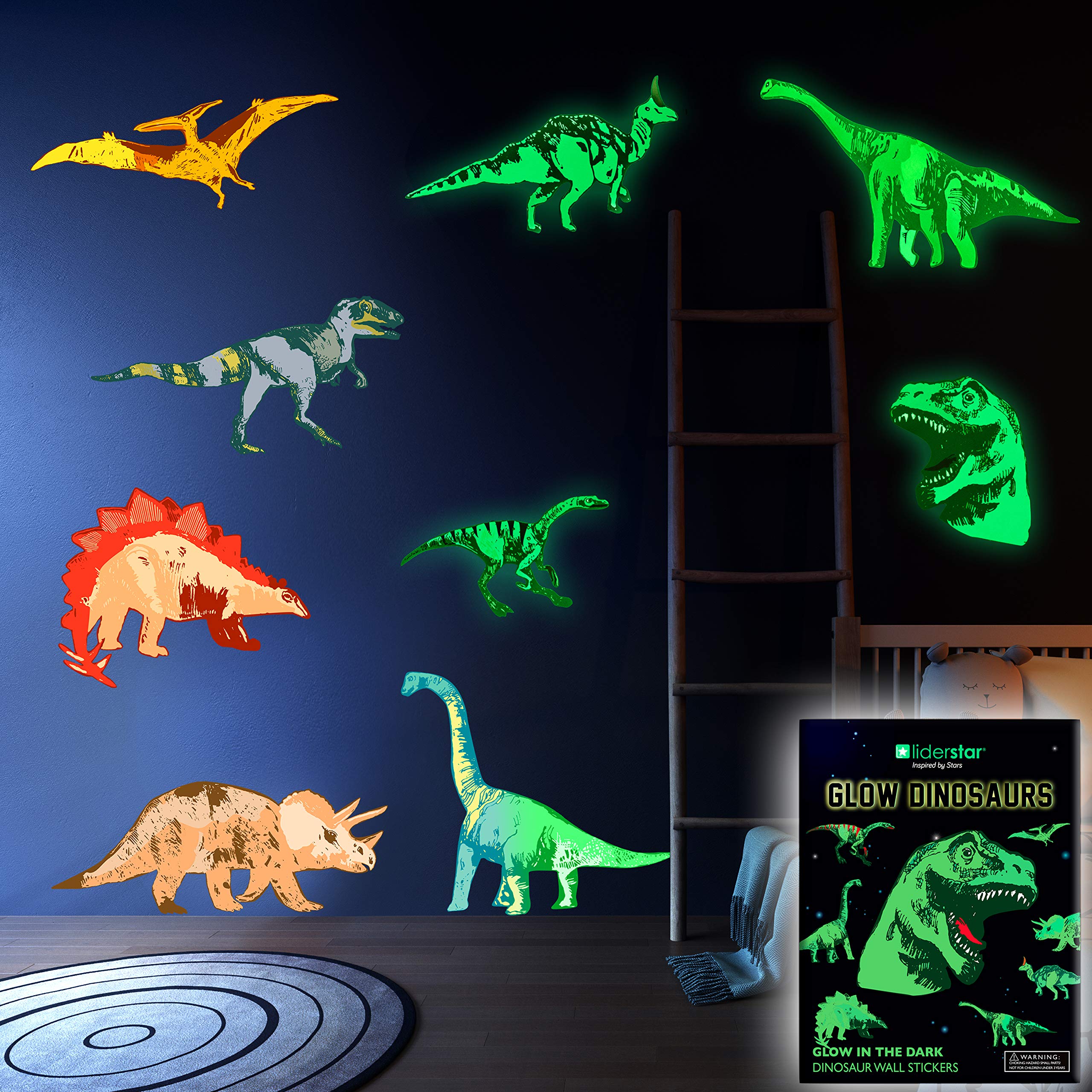 Dinosaur Wall Decals for Kids Room Glow in The Dark Stickers, Large Removable Vinyl Decor for Bedroom, Classroom - Gift for Girls Boys Grandkids Toddlers