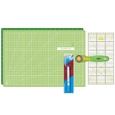 SEMPLIX Schneidematten Set - Schneideunterlage 45 x 30 cm (A3), Rollschneider Maxi, Patchwork Lineal + PRYM Aqua-Trickmarker 