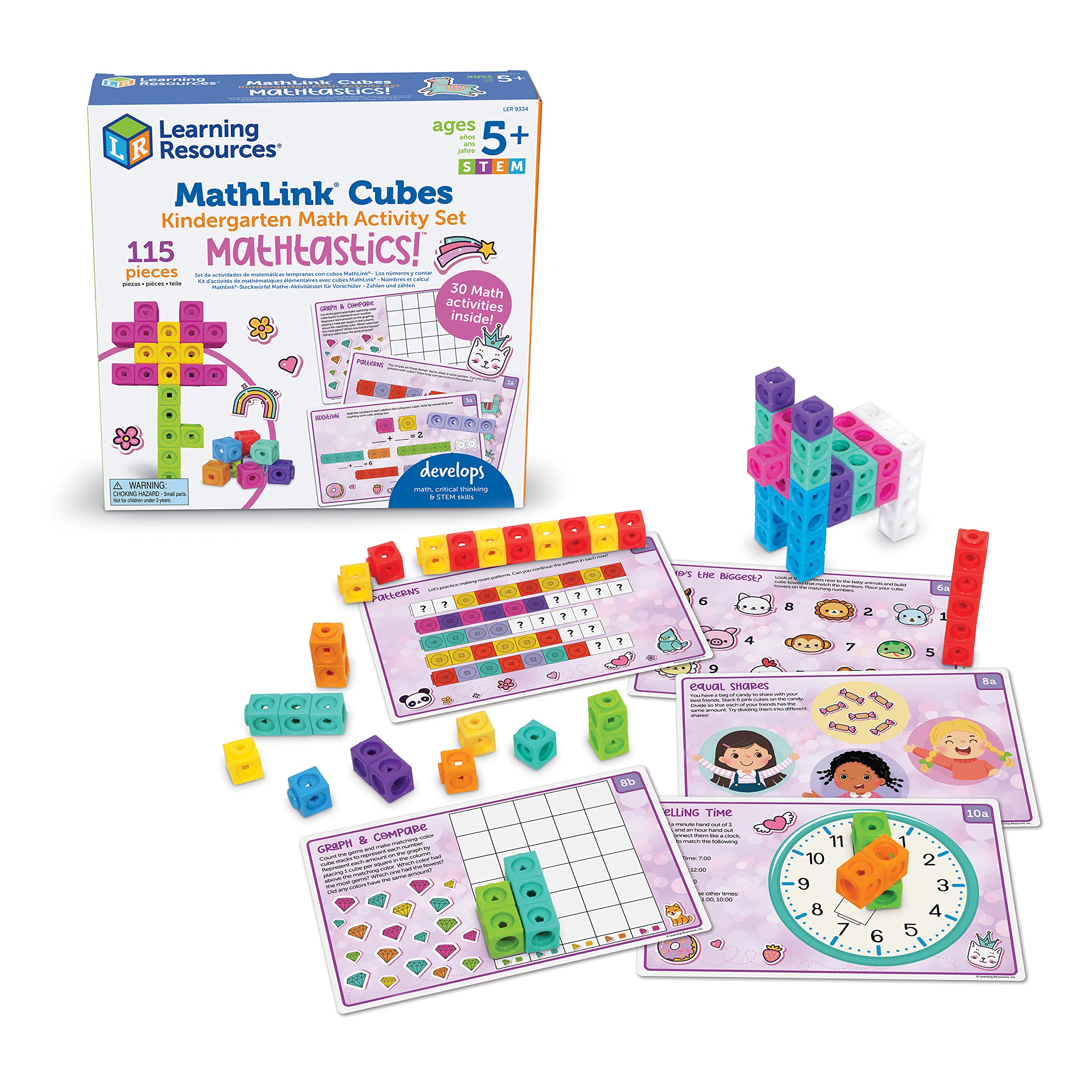 Photo 1 of MathLink Cubes Kindergarten Math Activity Set Mathtastics!, Math Teaching Toys, PreKManipulatives, Children’s Math Games, 115 Pieces, Age 5+