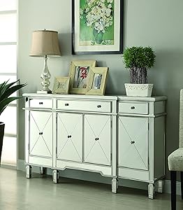 Mirror Panel 4-Door Wine Cabinet with Removable Wine Rack Silver