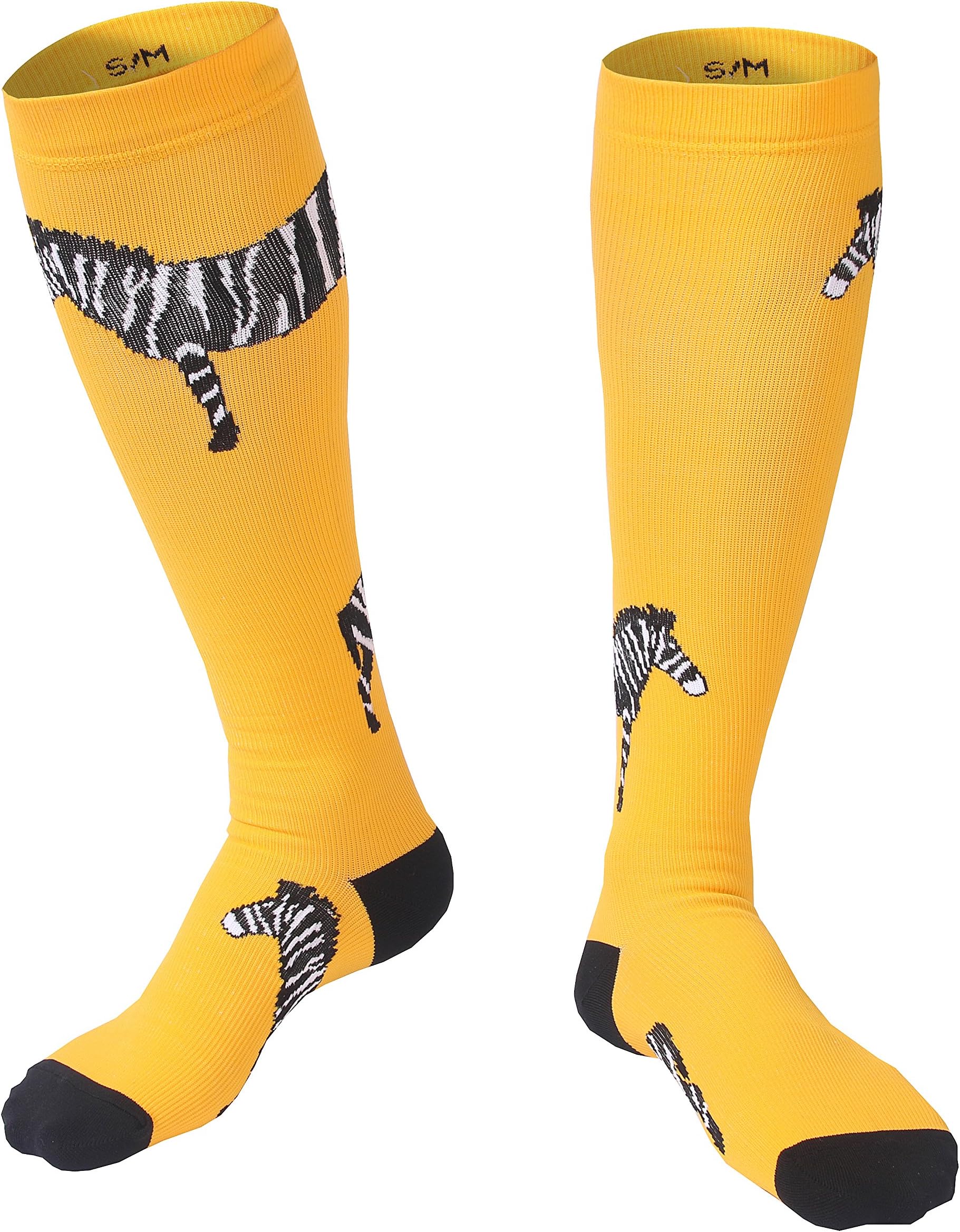 Compression Socks for Women & Men by Faladi-BEST design ideal for Everyday Use,Nurses,Shin Splints, Maternity, Travel&Running (1 pair) (S/M, Yellow-Zebra)