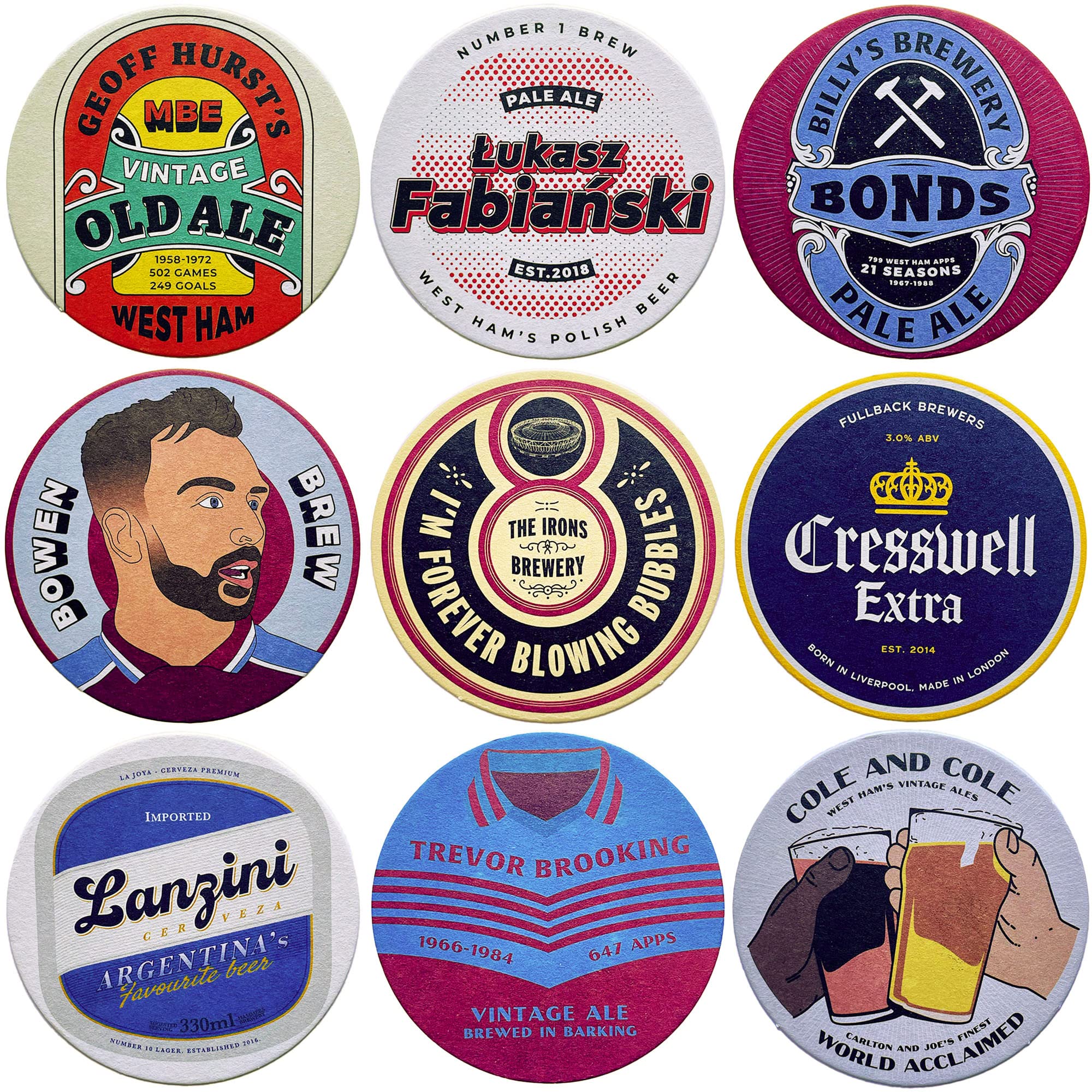 Boot & Ball West Ham Beer Mats 2nd Edition x9