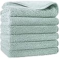 POLYTE Premium Lint Free Microfiber Washcloth Face Towel, 13 x 13 in, Set of 6 (Light Green)