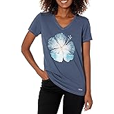 Life is Good Womens Crusher Tee Shirt, Short Sleeve Cotton Graphic T-Shirts, Hibiscus Sail Flower