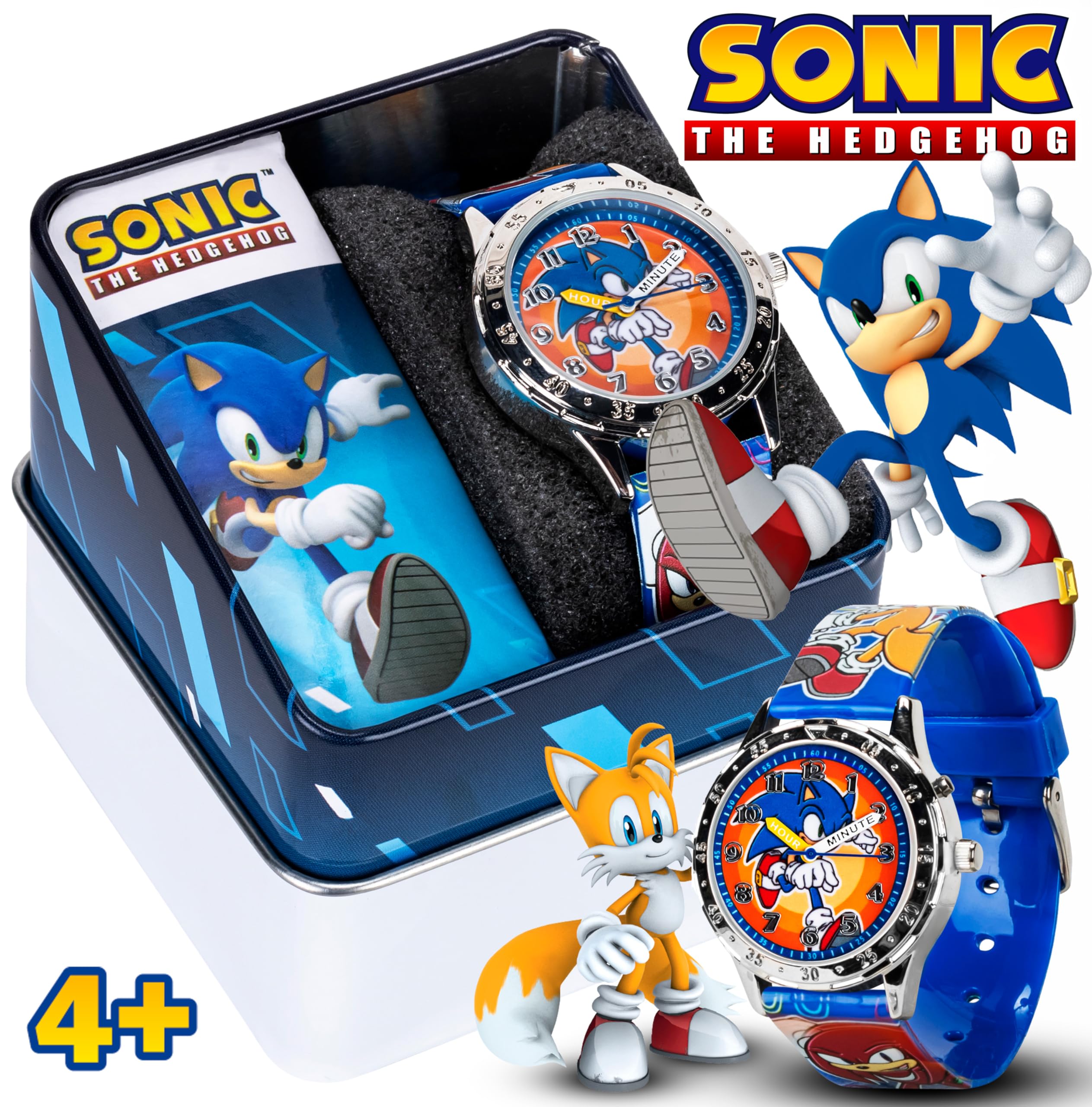 Sonic The Hedgehog Kids' Analog Watch - Colorful Dial with Sonic, Tails, and Knuckles, Durable Blue Strap, Perfect for Young Gamers