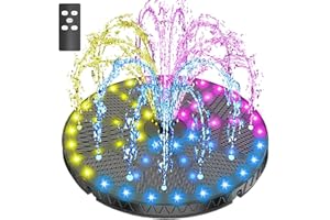 SZMP Remote Control Solar Fountain with Colorful Lights,Solar Water Fountain for Bird Bath Garden Outdoor Decor,Built-in 4000