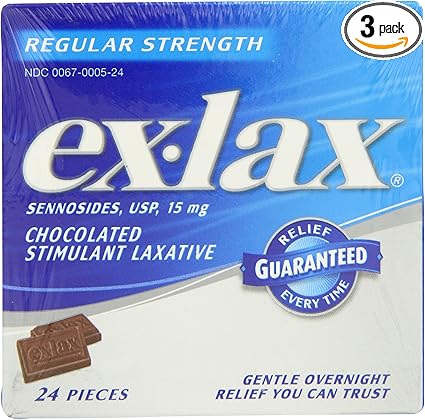 Amazon Com Ex Lax Regular Strength Chocolated 24 Count Boxes Pack Of 3 Health Personal Care