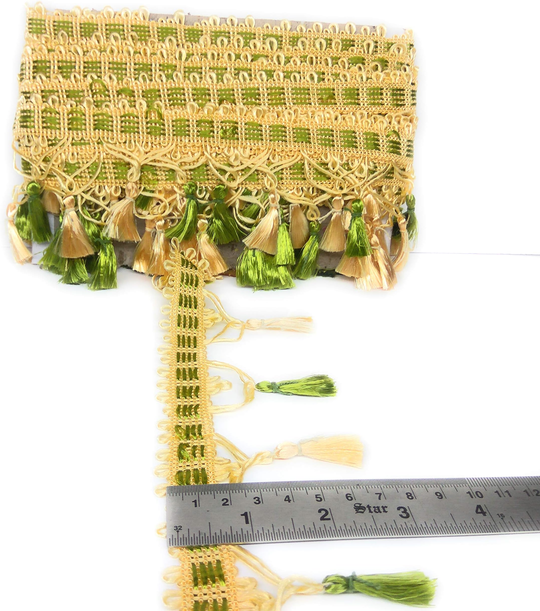 Crisskross Gotta Patti Lace Border, Latkan Zhallar/Green/Cream/Designer for Dress/Sarees/Lehenga/Suits/Blouses and Craft 6.5cm X 5meters Approx Pack…